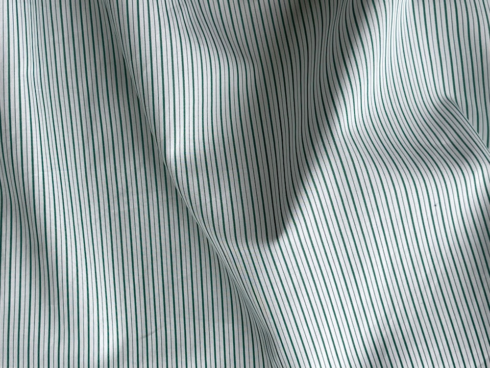 Cotton Fabric, Tightly Woven Striped Jade & White Cotton Lawn Shirting