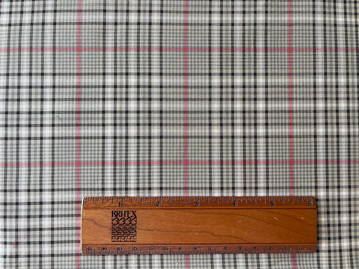 Sand & Soft Red Plaid Cotton Shirting (Made in Italy)