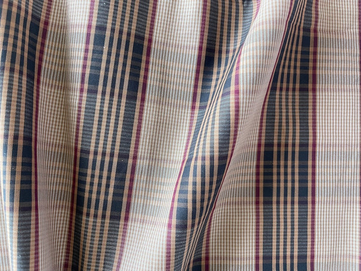 Moderne Soft Black, Sand & Wine Plaid Cotton Shirting (Made in Italy)