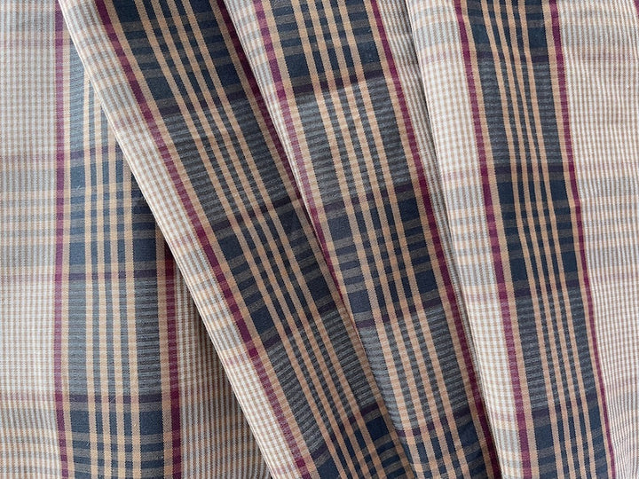 Moderne Soft Black, Sand & Wine Plaid Cotton Shirting (Made in Italy)