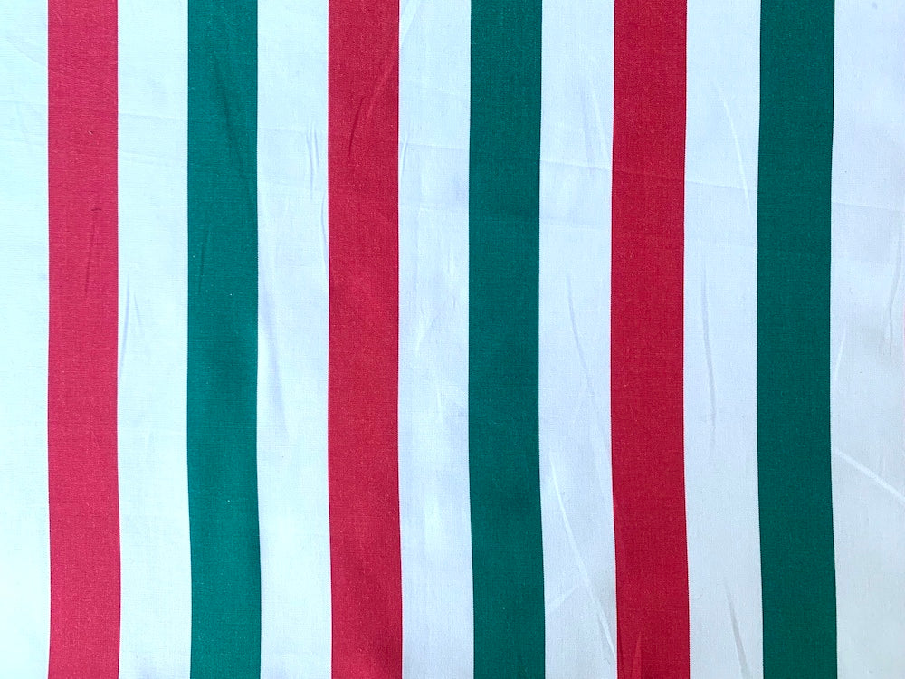 Red, Green & White Striped Fine Cotton Poplin Shirting (Made in Japan)