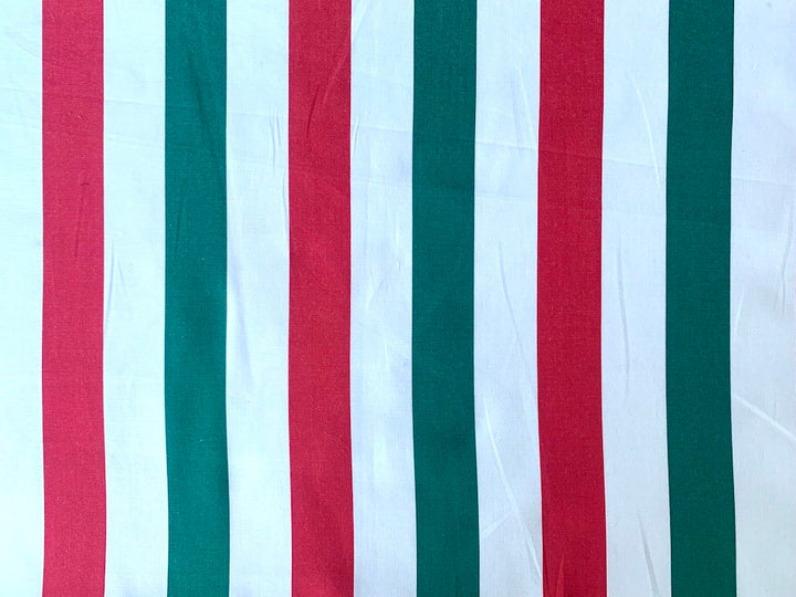 Red, Green & White Striped Fine Cotton Poplin Shirting (Made in Japan)