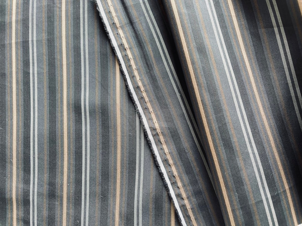 Brioni Grey & Bronze Striped 2-Ply Cotton Shirting (Made in Italy)