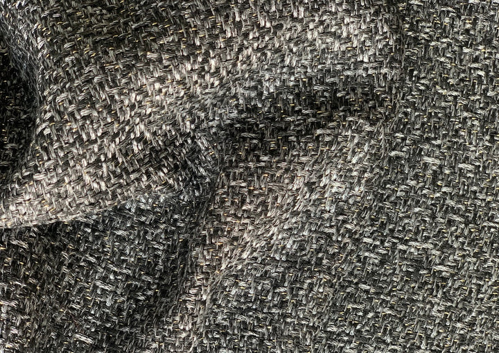 Understated Metallic & Black Cotton Blend Bouclé Suiting (Made in Italy)