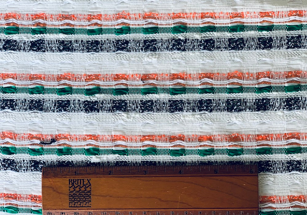 Loosely Woven Coral & Malachite Striped Cotton Blend (Made in France)