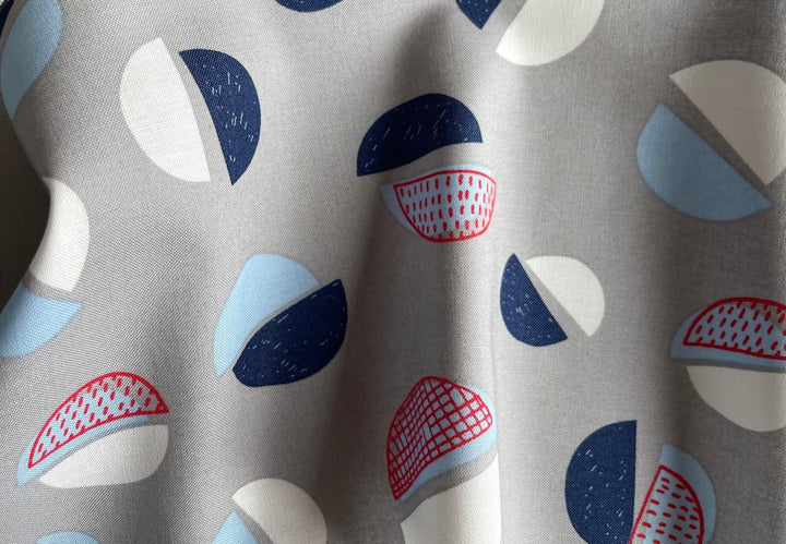 Navy & Pearl Scrawled Semicircles Cotton (Made in Japan)