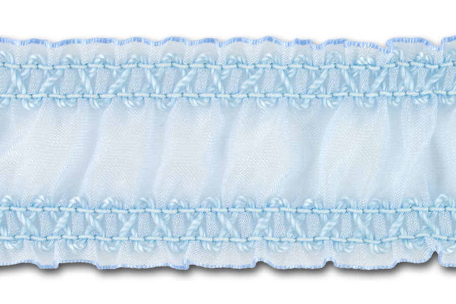 1 1/2"  Blue Sheer Ruched Elastic (Made in England)