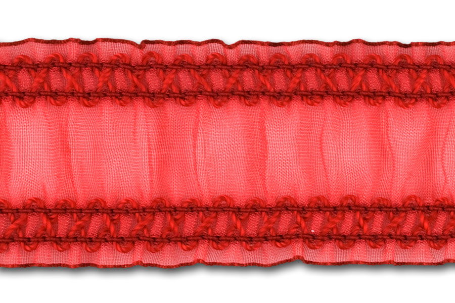 1 1/2" Red Sheer Ruched Elastic (Made in England)