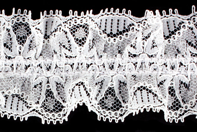 1 1/2"  White Lace Ruffled Elastic (Made in England)