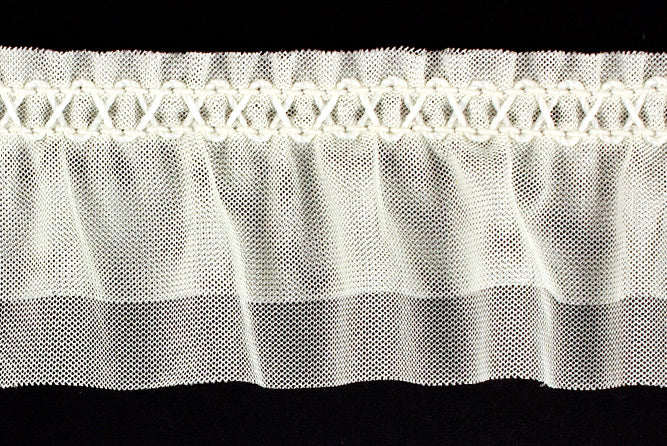 1 1/2" Ivory Sheer Tricot Tiered Ruffled Elastic (Made in England)