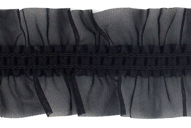 2" Black Sheer Tricot Ruffled Elastic (Made in England)