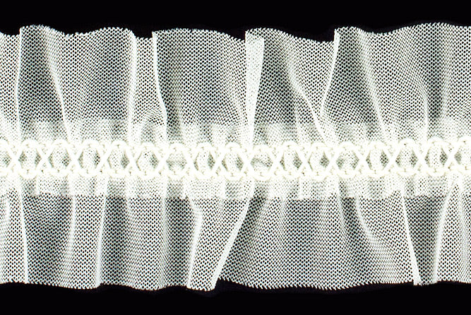 2" Ivory Sheer Tricot Ruffled Elastic (Made in England)