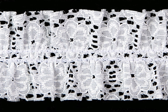 2"  Floral White Lace Ruffled Elastic (Made in England)