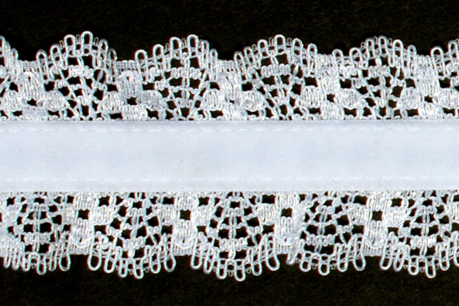 1 1/4" White Stretch Velvet & Lace (Made in England)