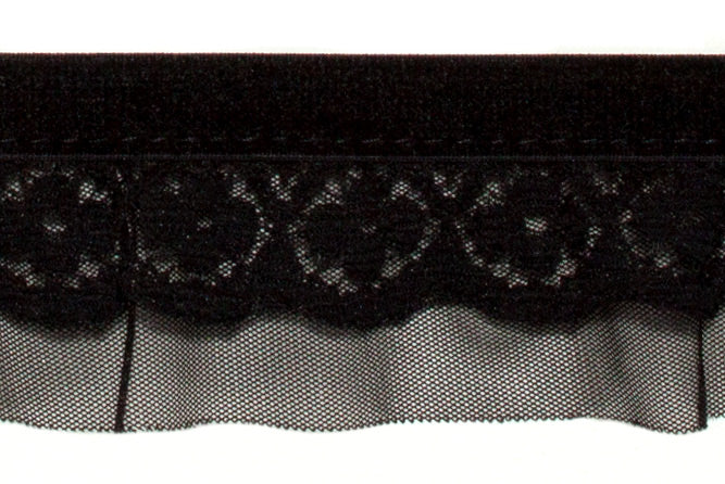 1 1/4" Black Stretched Velvet & Lace (Made in England)
