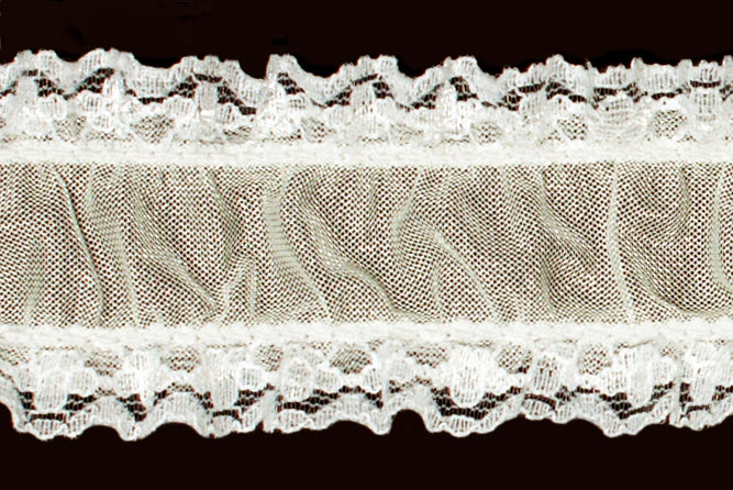 1 1/2" Ivory Ruched Stretch Lace (Made in England)