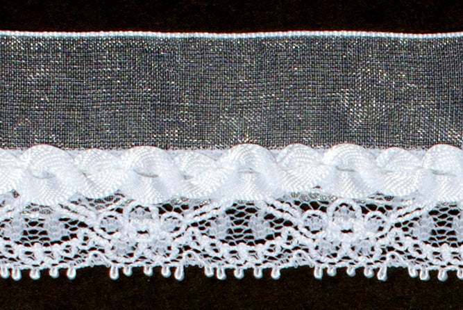 1 1/2" Delicate White Organza & Lace Trim