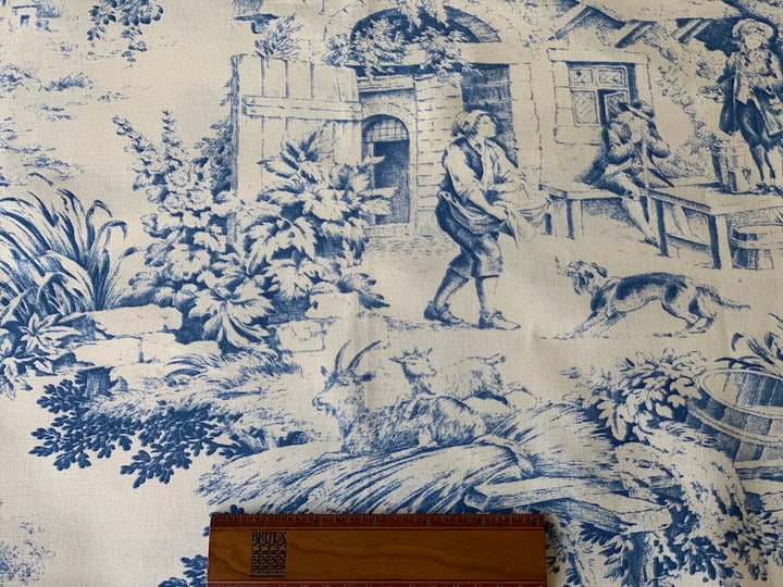 Rural Blue & Natural Home Decorating Cotton Toile (Made in France)