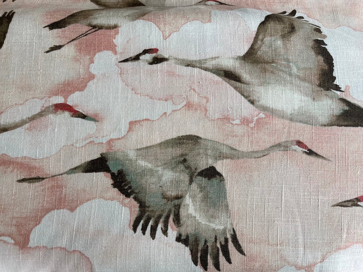 Elegant Water-Color Sandhill Cranes Pale Blush Linen Blend (Made in England)