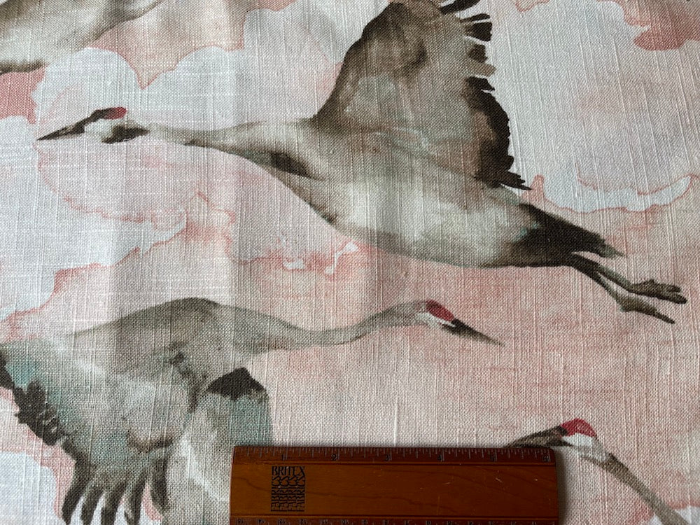 Elegant Water-Color Sandhill Cranes Pale Blush Linen Blend (Made in England)