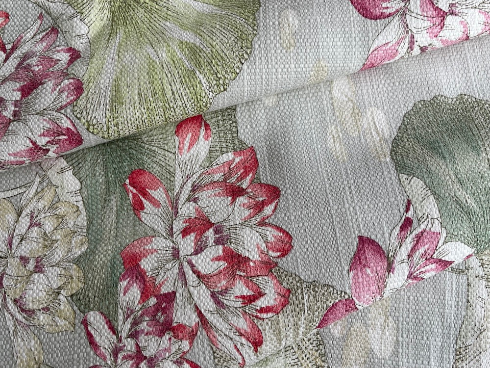 Serene Waterlilies & Flitting Dragonflies Basketweave Cotton (Made in Spain)