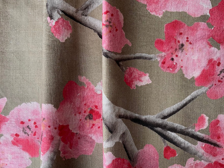 Springtime Pink Cherry Blossoms on Tanned Bronze Cotton