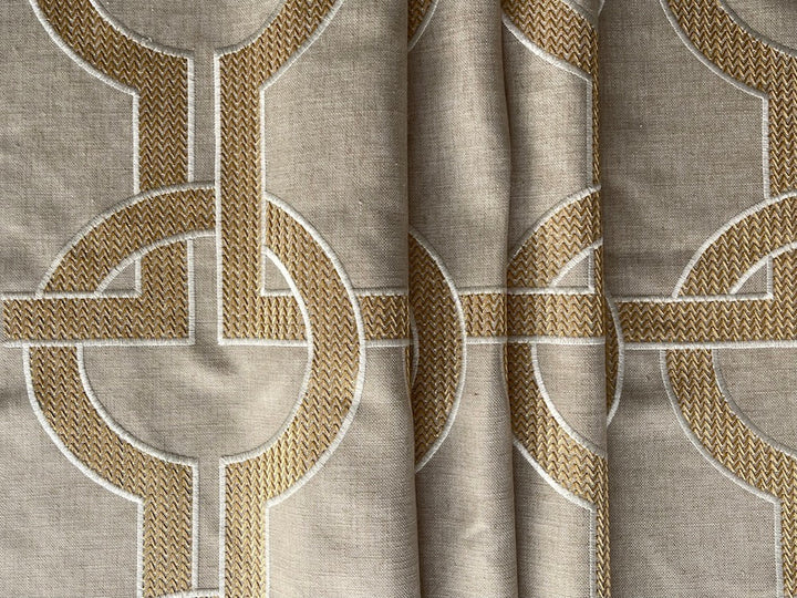 Embroidered Gold Interlocking Arts & Crafts Linen Blend (Made in England)