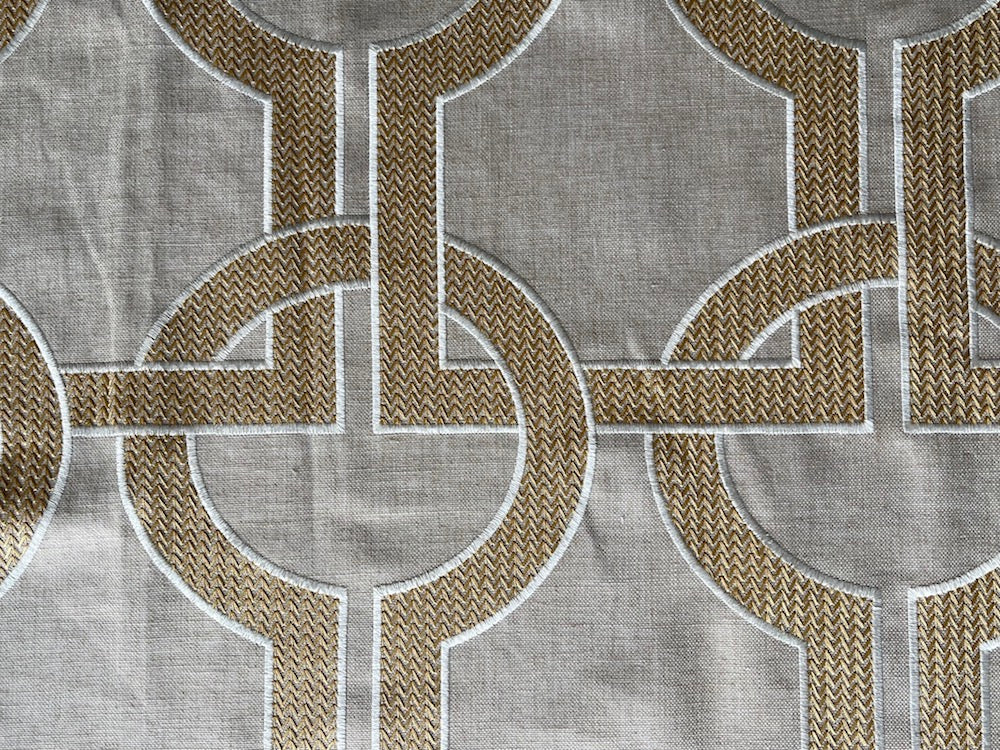 Embroidered Gold Interlocking Arts & Crafts Linen Blend (Made in England)