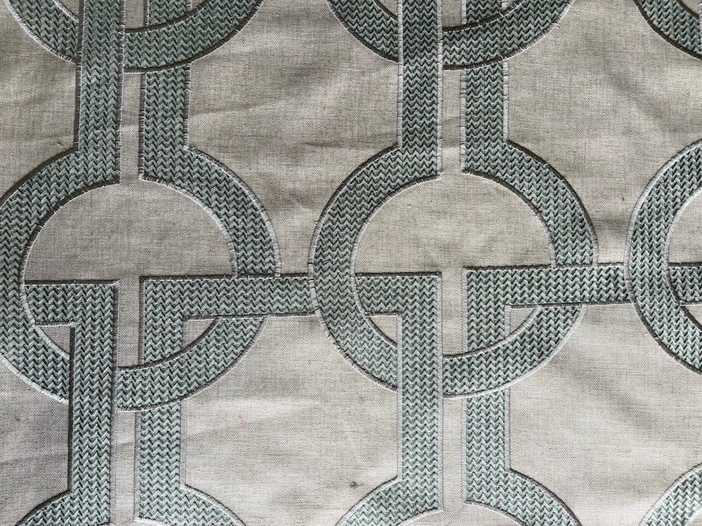 Embroidered Copper Patina & Silver Interlocking Arts & Crafts Linen Blend (Made in England)