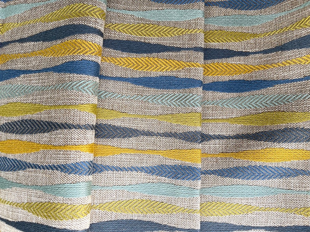 1940s-Inspired Aqua & Mustard Variegated Stripe Polyester Blend (Made in Turkey)