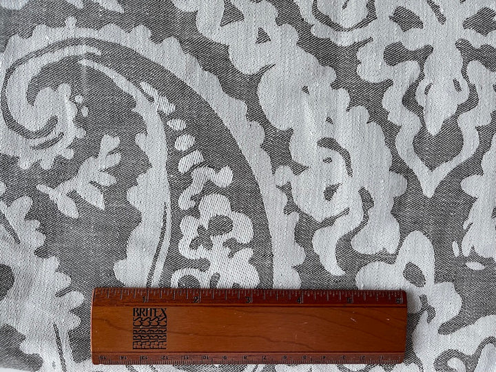 Reversible Paisley Whale Grey & White Linen Damask (Made in Europe)