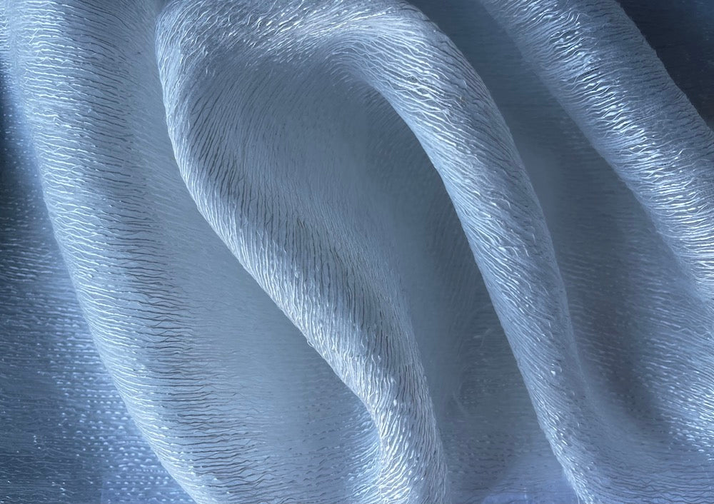 124" Semi-Sheer Organically Textured Lustrous White Polyester (Made in Turkey)