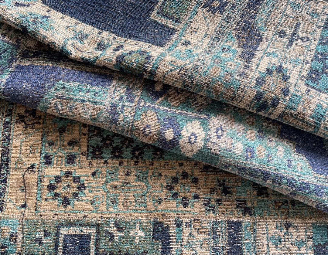 Cool Aquamarine Kilim-inspired Rayon Blend (Made in Turkey)