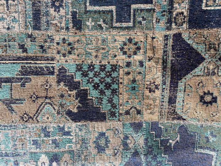 Cool Aquamarine Kilim-inspired Rayon Blend (Made in Turkey)