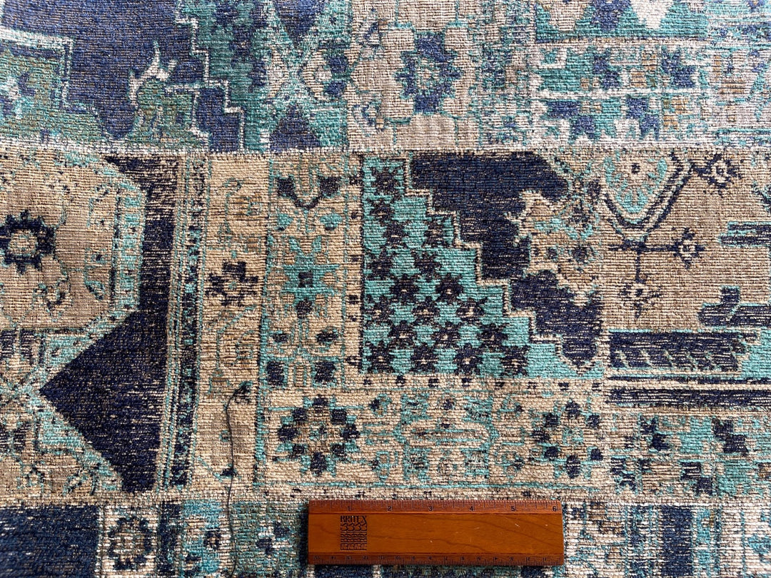 Cool Aquamarine Kilim-inspired Rayon Blend (Made in Turkey)