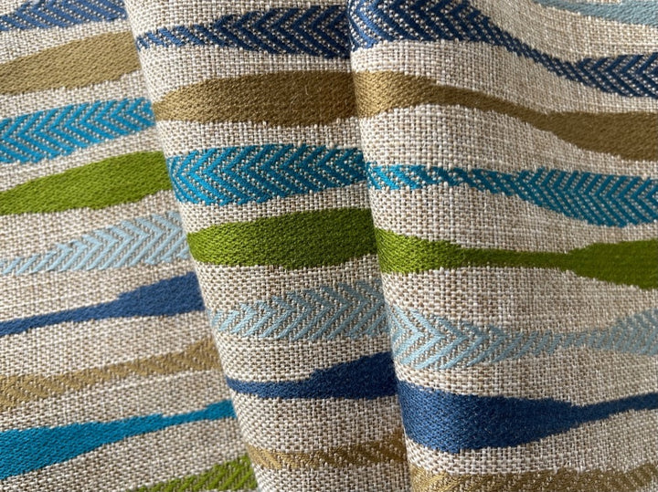 1940S-Inspired Olive & Summer Sky Varigrated Stripe Polyester Blend (Made in Turkey)