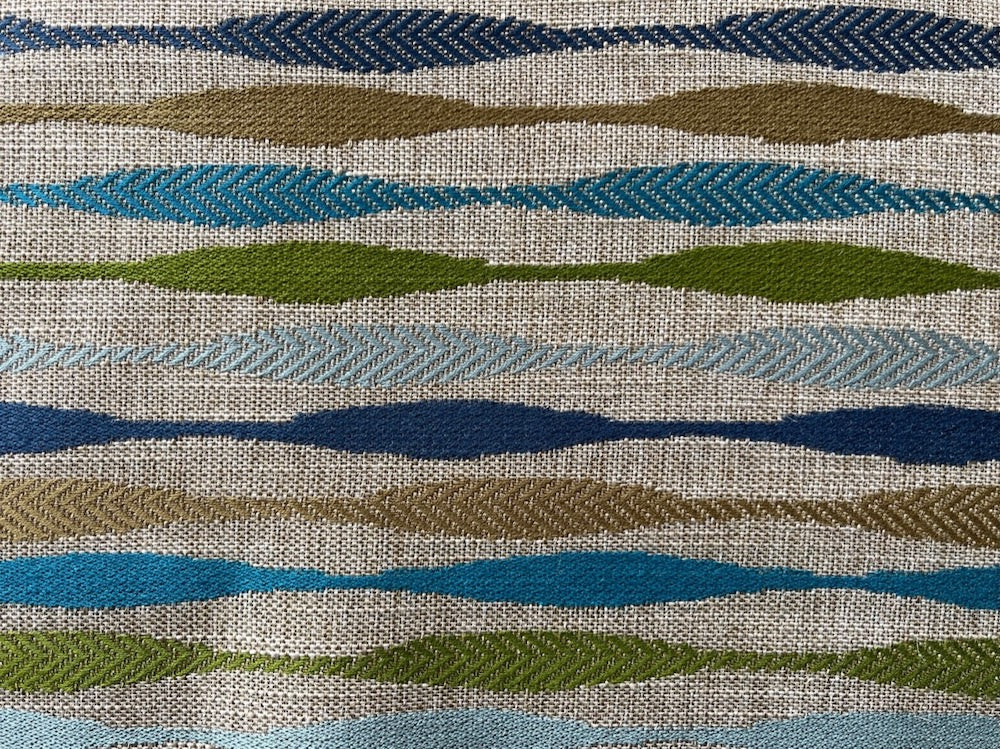 1940S-Inspired Olive & Summer Sky Varigrated Stripe Polyester Blend (Made in Turkey)