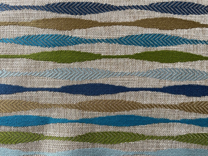 1940S-Inspired Olive & Summer Sky Varigrated Stripe Polyester Blend (Made in Turkey)