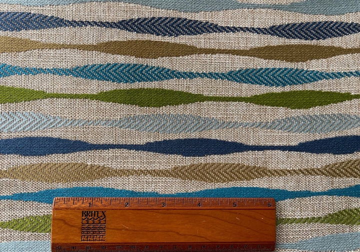 1940S-Inspired Olive & Summer Sky Varigrated Stripe Polyester Blend (Made in Turkey)