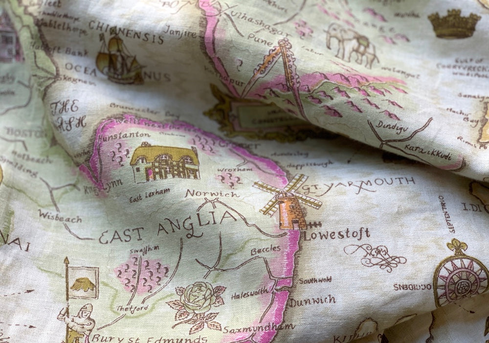 Ye Olde Antique Map Cotton & Viscose Blend (Made in England)