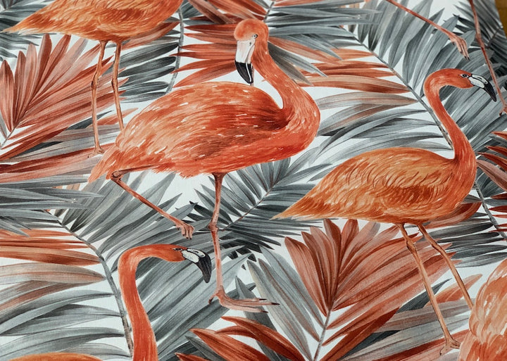 Rust Flamingos in the Palms Cotton (Made in Spain)