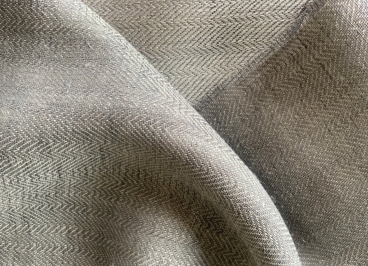 116" Wide - Steel Grey & Flax Irregular Herringbone Linen (Made in Belgium)