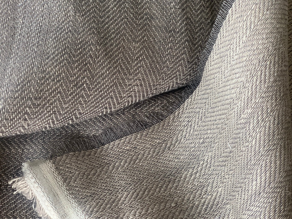 116" Wide - Steel Grey & Flax Irregular Herringbone Linen (Made in Belgium)