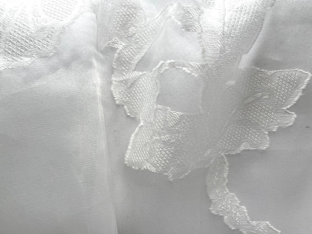 Sheer Embroidered Ethereal Roses on Pale Powdered Ivory Silk Organza (Made in Italy)