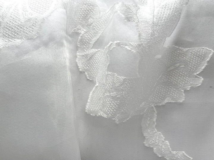 Sheer Embroidered Ethereal Roses on Pale Powdered Ivory Silk Organza (Made in Italy)