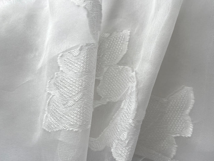 Sheer Embroidered Ethereal Roses on Pale Powdered Ivory Silk Organza (Made in Italy)