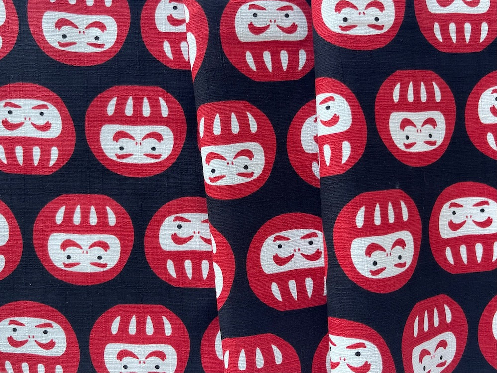 Cardinal & White Mustached Warriors Slubby Cotton Dobby (Made in Japan)
