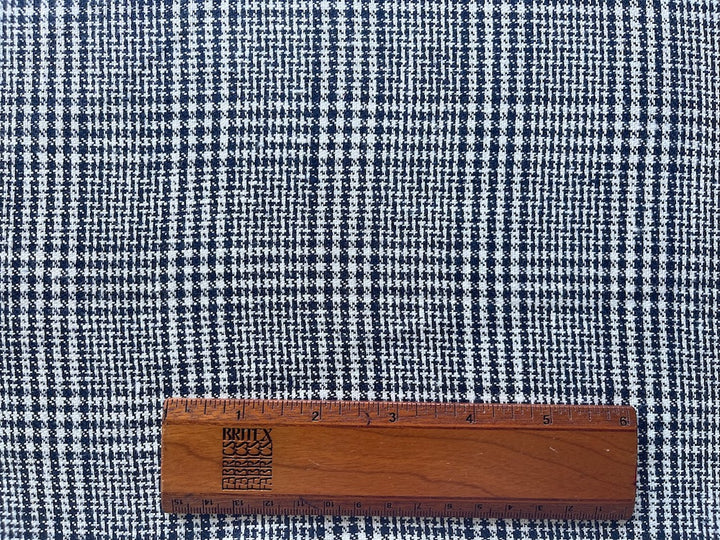 Deep Space Navy & White Hounds-Tooth Plaid Linen (Made in Poland)