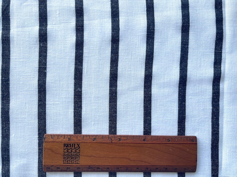 Light-Weight Classic Obsidian & White Wisp Striped Linen (Made in Poland)