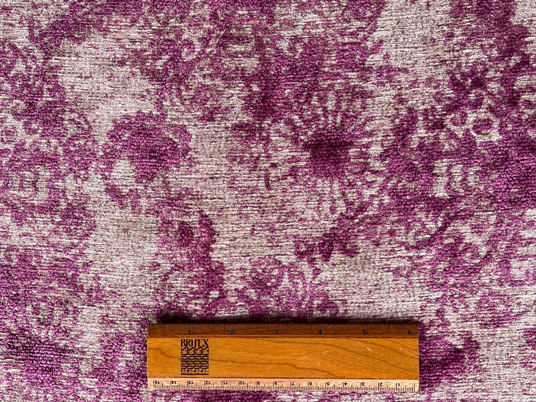 Sophisticated Boho Floral Red-Violet Rayon Blend Chenille Velvet (Made in Turkey)